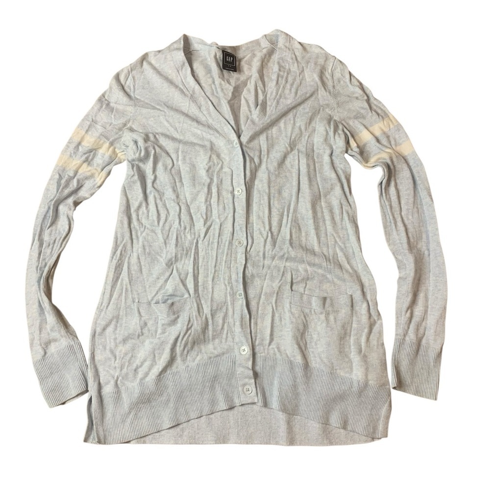 GAP Light Blue Cotton Varsity Stripe Cardigan Sweater - Small